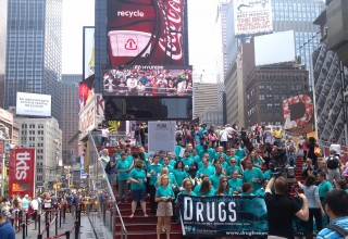 Drug-Free World volunteers raising awareness of the danger of drugs at Times Square