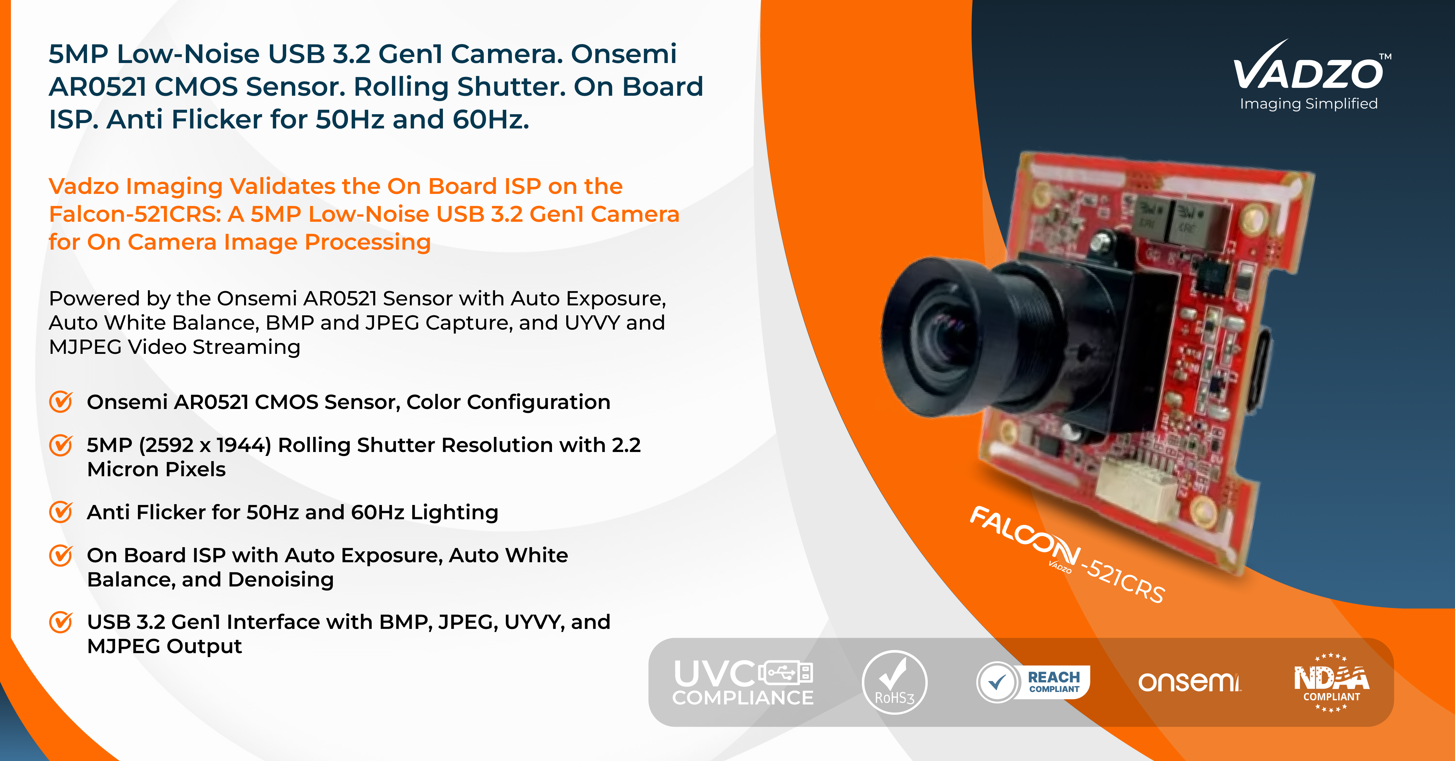 Vadzo Imaging Validates Onboard ISP on Falcon-521CRS: Onsemi AR0521 ...