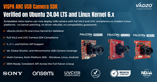 Vadzo Imaging Expands USB Camera SDK Support with VISPA ARC for Ubuntu 24.04 LTS and Linux Kernel 6.x