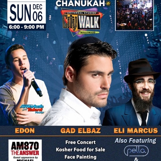 Chabad of the Valley Announces Top Line-Up for Its 14th Year Celebrating Chanukah at Universal CityWalk Hollywood