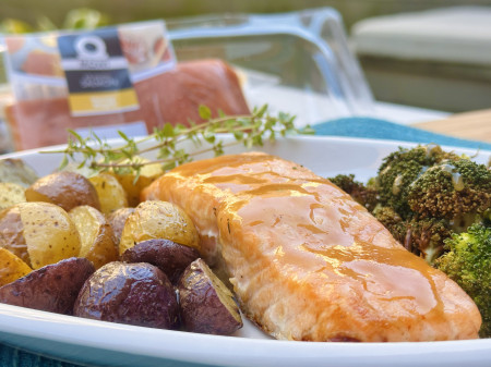 Honey-Miso Air Fryer Salmon with Broccoli and Potatoes