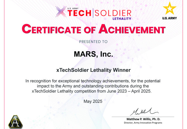 xTech Soldier Lethality Competition Certificate of Achievement